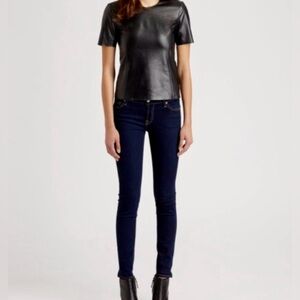 Sachin + Babi Black Lambskin Leather Short-Sleeves Top - Size 2 (Small)